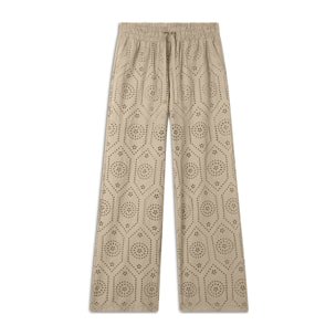 Pantaloni in mussola doppiati in cotone ricamato Sangallo
