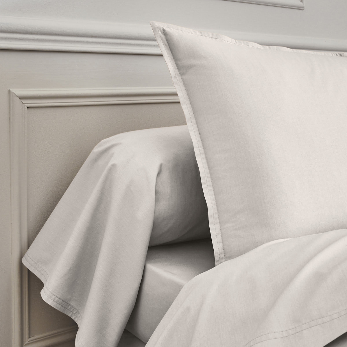 Drap plat uni en percale de coton, PREMIÈRE, Gris Perle