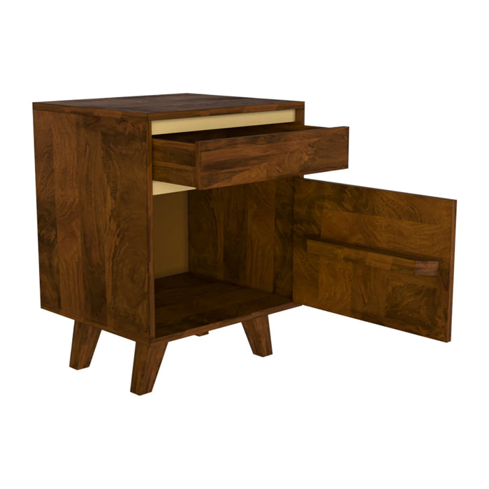 Table de chevet en bois détails dorés, 1 tiroir et 1 porte - Tripoli