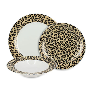 Service de table 36 pièces en porcelaine à motif léopard  ANIMALS