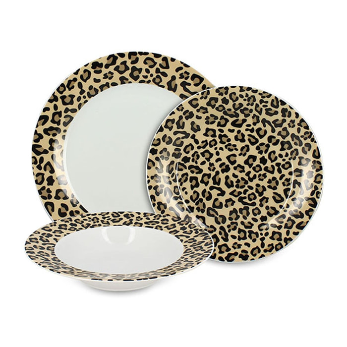 Service de table 36 pièces en porcelaine à motif léopard  ANIMALS