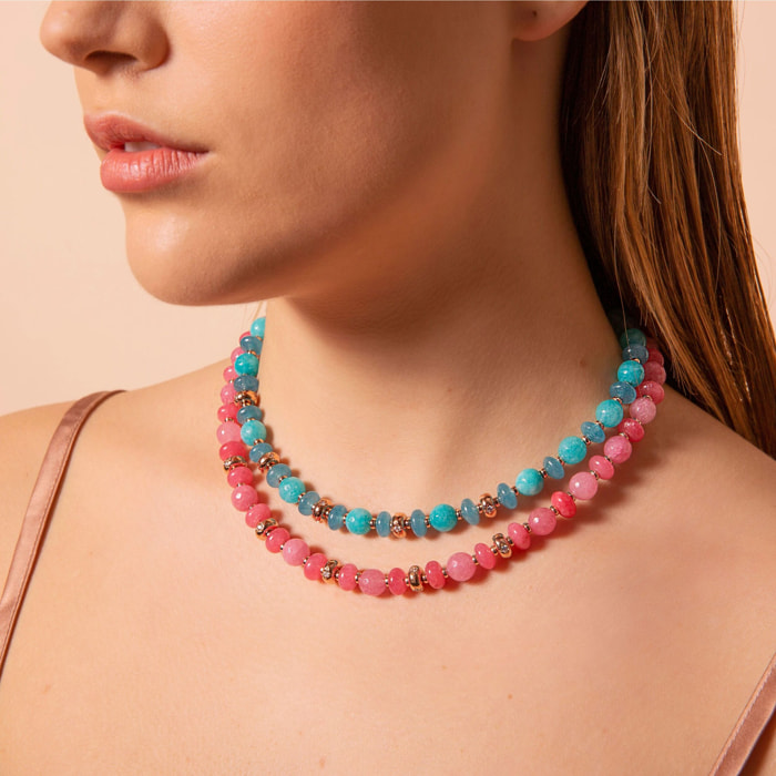 Collana Girocollo con Rondelle Étoile e Pietre Naturali di Quarzite Blu