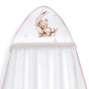Capa Baño 1X1 Mod Estampado Oso Luna Estrellas+Gorro Bco/Rosa