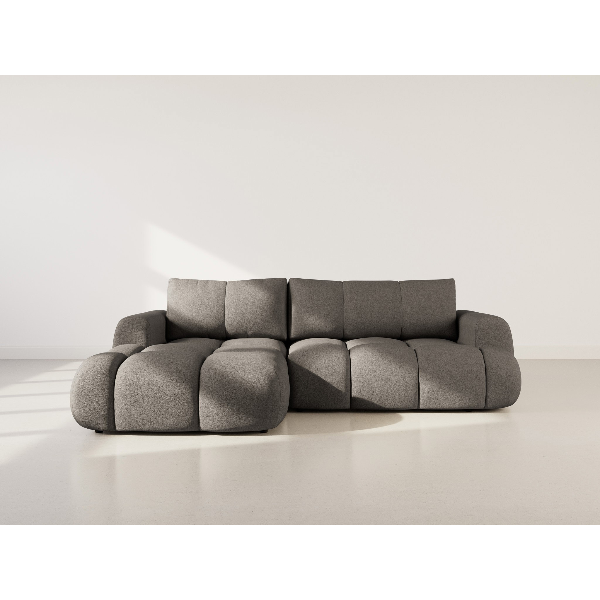 Yulin - Canapé d'angle gauche 4 places convertible avec coffre en tissu bouclette - Gris foncé