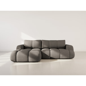 Yulin - Canapé d'angle gauche 4 places convertible avec coffre en tissu bouclette - Gris foncé