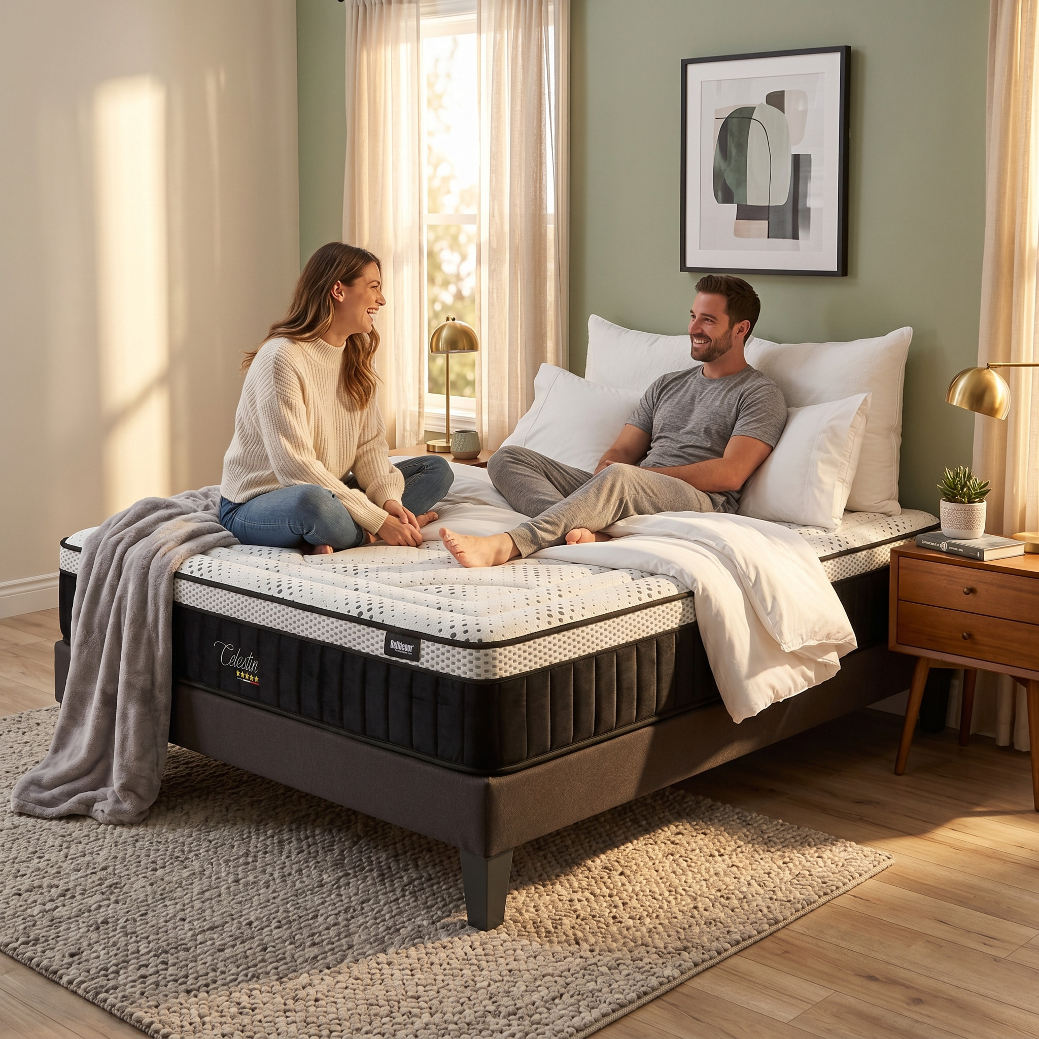 Ensemble Matelas Célestin & Sommier KIT15, 29 cm, Mémoire de Forme et Mousse Supersoft, Technologie tri-Lattes, Soutien Ferme