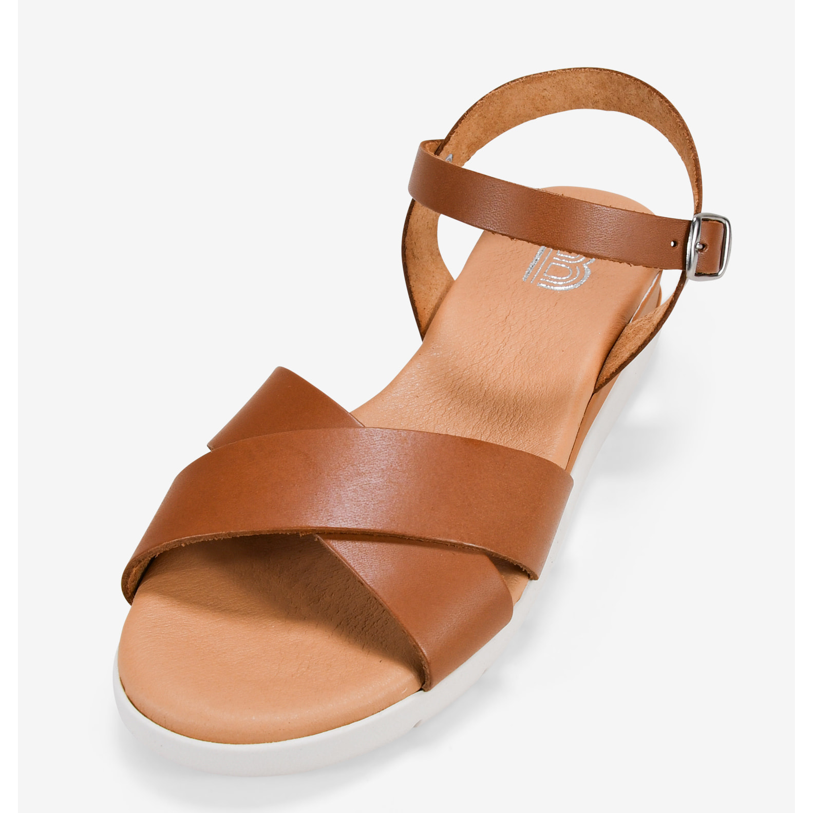 Sandalias de cuña cuero en piel con cierre de hebilla