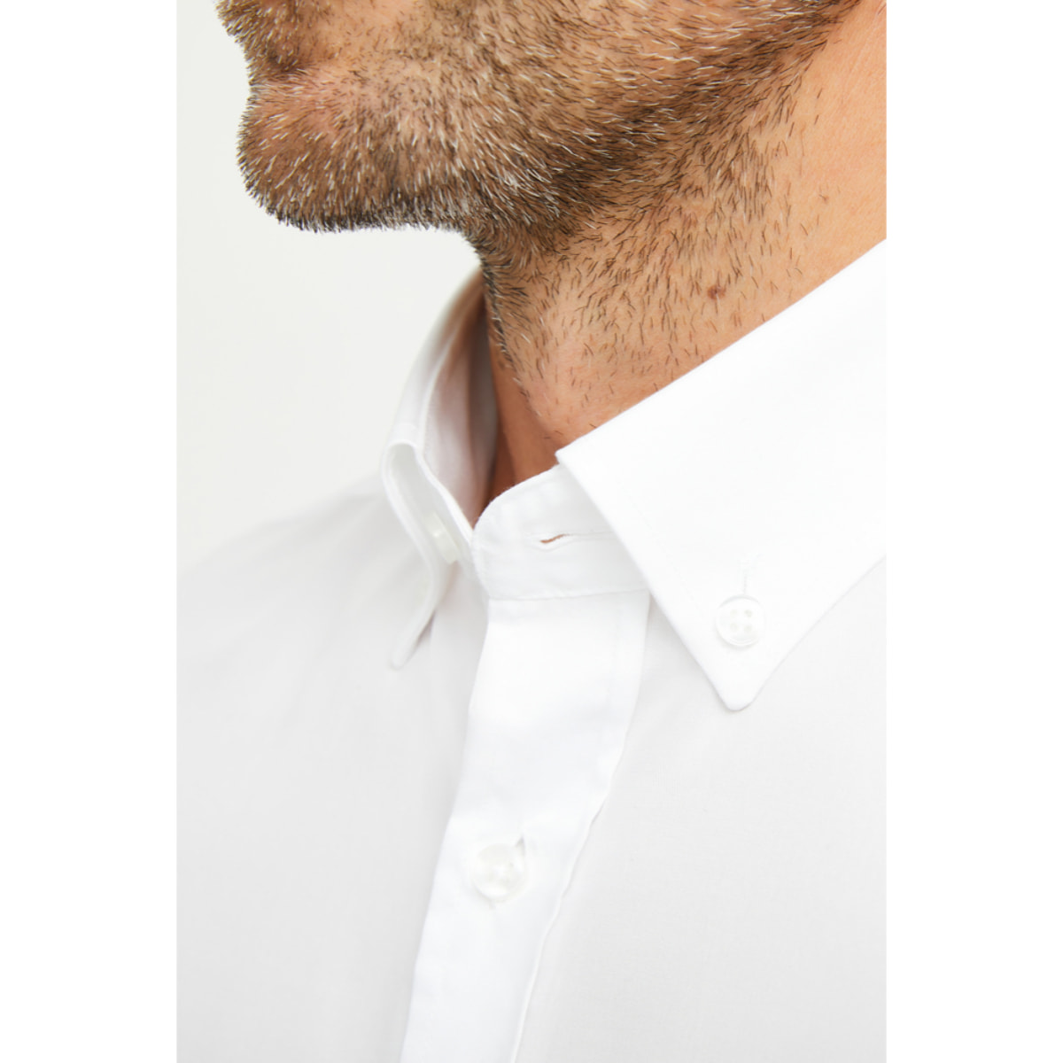 Camicia Uomo 1 Bottone Button Down Slim Twill Unito Bianco