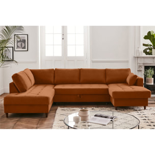 Anna - canapé panoramique d'angle gauche - 7 places - convertible avec coffre - en velours - Rouille