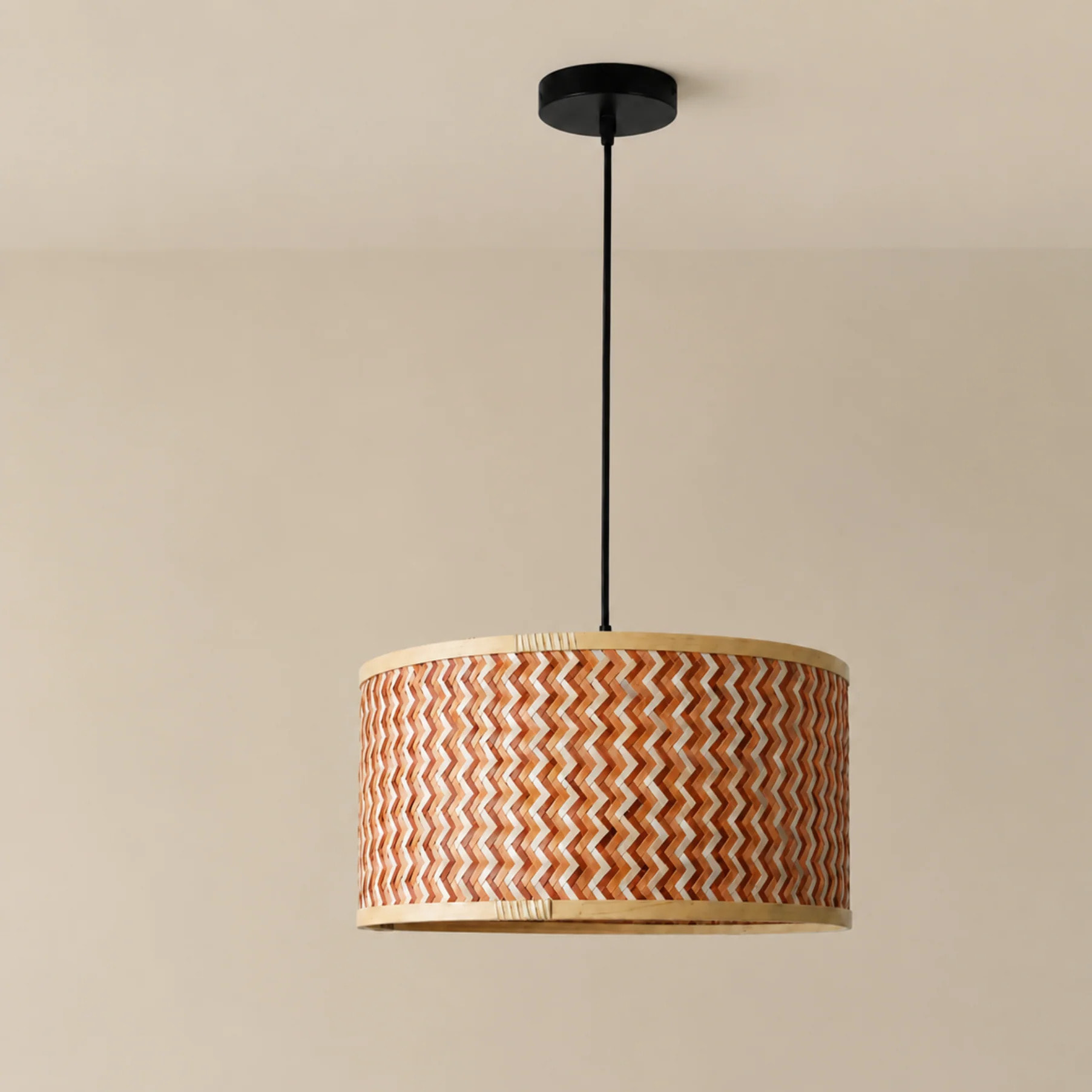 Suspension en bambou tressé crème et marron 50 cm - Phil