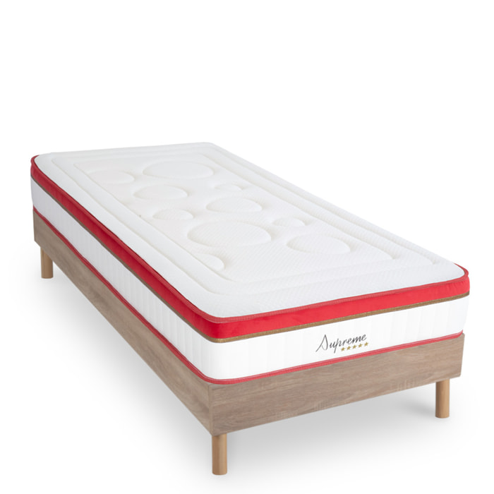 Ensemble Matelas Supreme - Mémoire de forme - 24 cm avec Sommier Tissus Gris | 1 Place