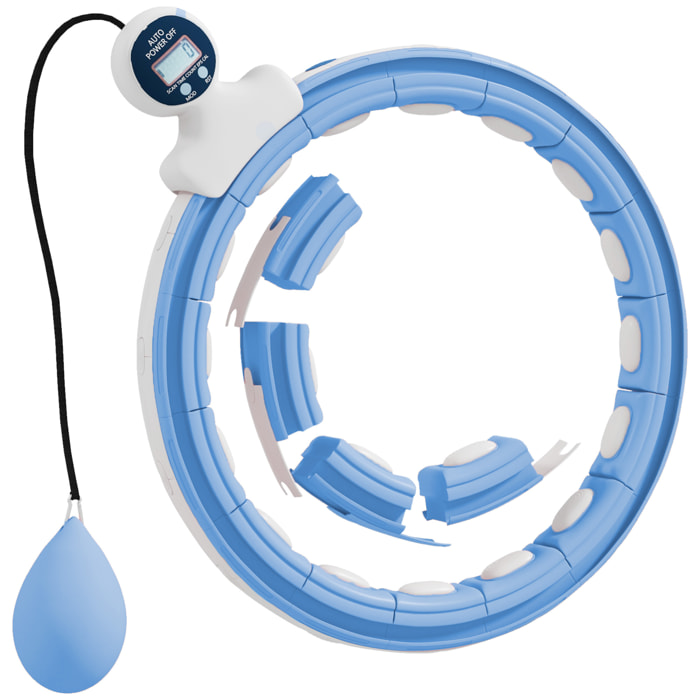 Hula Hoop fitness réglable dia. 76-113 cm - picots massage intégrés, segments amovibles - blanc bleu