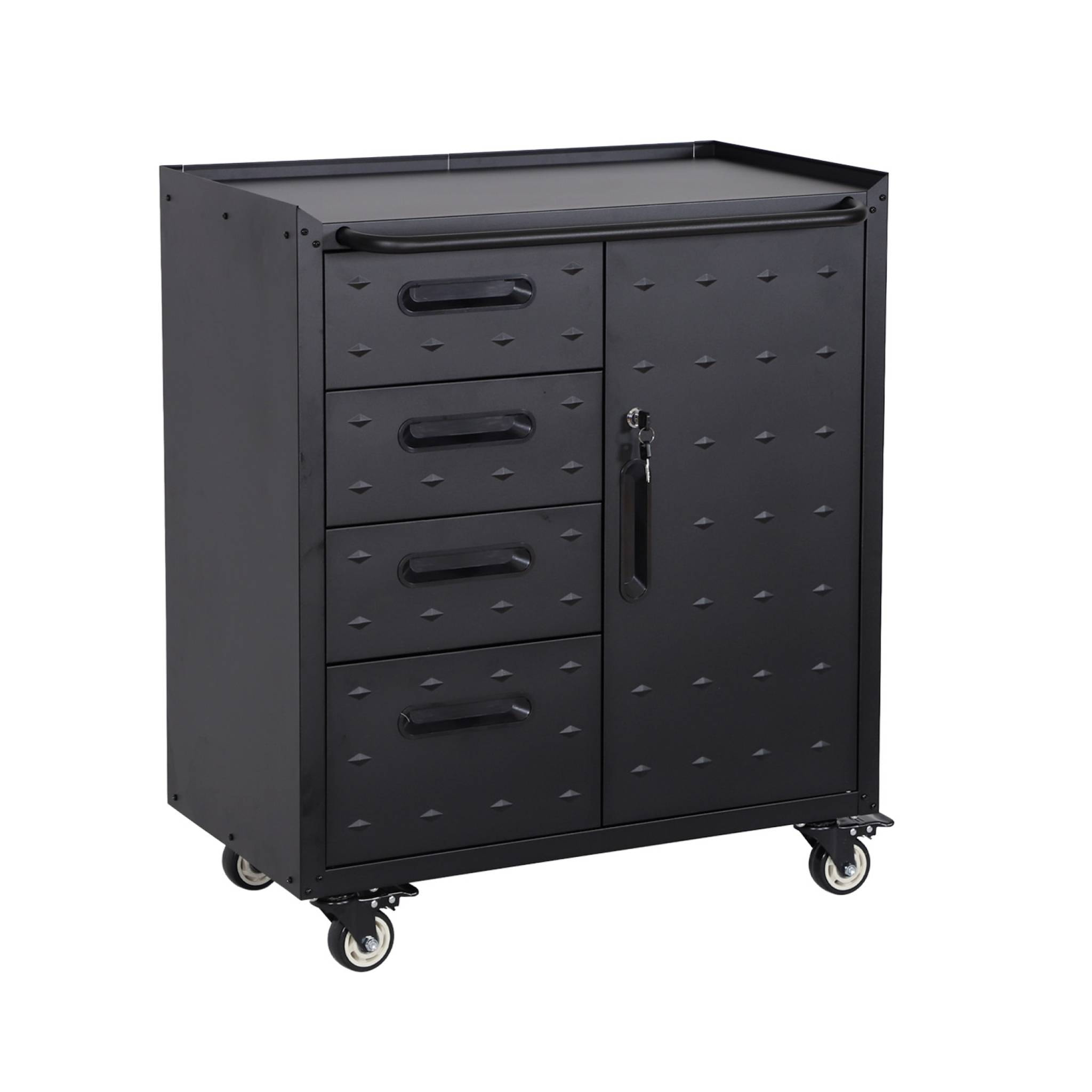 Meuble bas de rangement pour garage avec 4 tiroirs et une porte