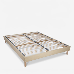 Sommier en Kit Tissu Laine Bouclée Beige, Lattes Bois, Soutien Ferme, Montage Rapide