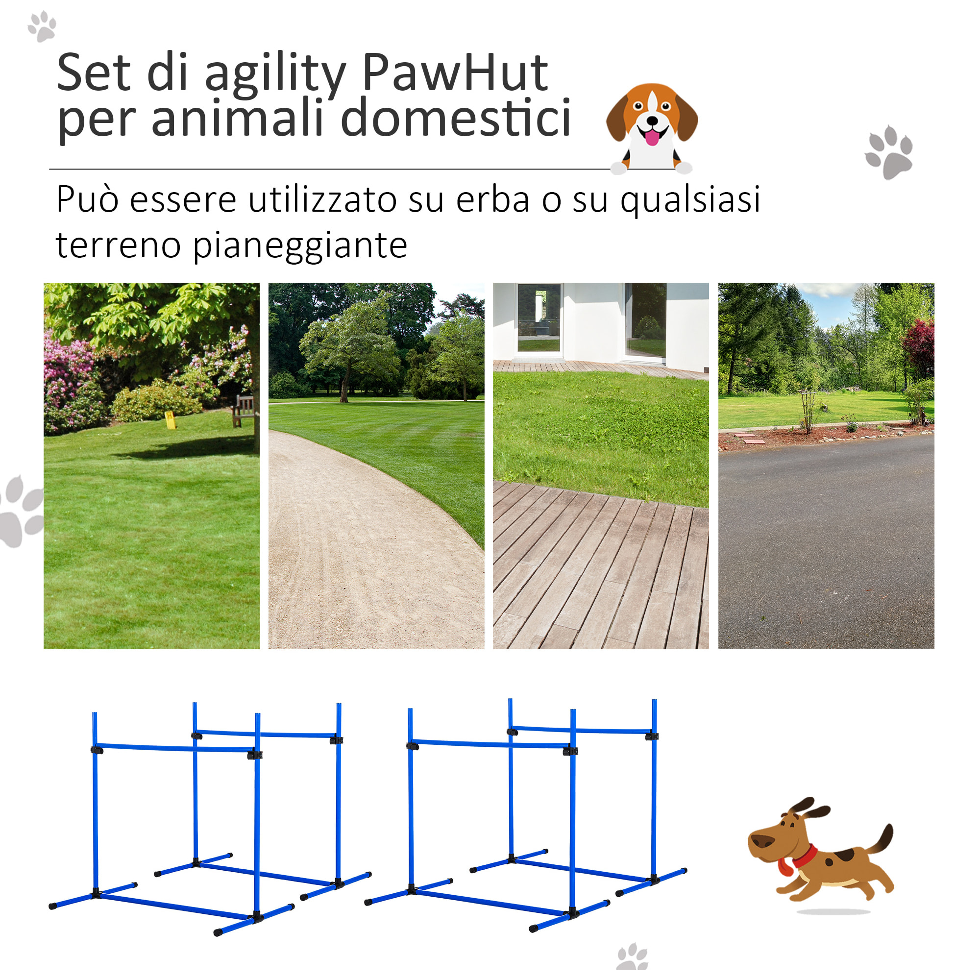 PawHut Set di 4 Ostacoli Regolabili Agility Dog per Addestramento Cani con Borsa da Trasporto, 99x71x95cm