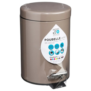 Poubelle ronde métal 3L "Colorama" taupe