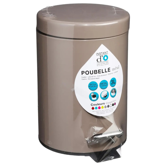 Poubelle ronde métal 3L "Colorama" taupe