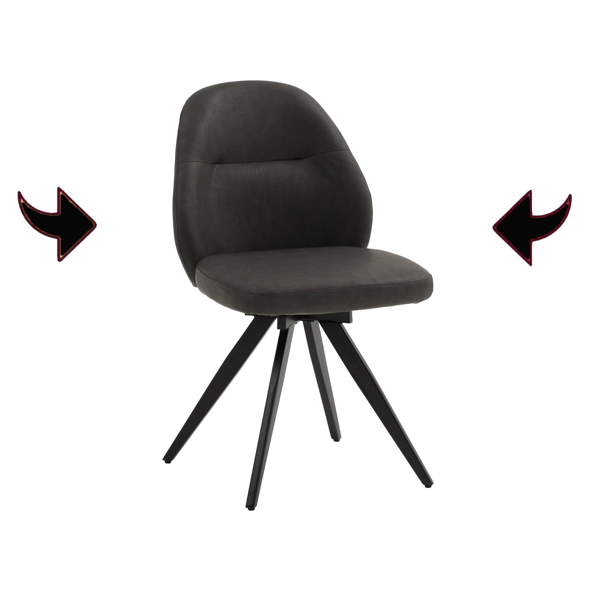 Set di 4 sedie girevoli ZENNENDAL in similpelle antracite e gambe in metallo nero