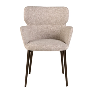 Silla con reposabrazos con asiento y respaldo tapizados en tela marrón jaspeada patas de acero inoxidable en marrón metal 58x59x80cm