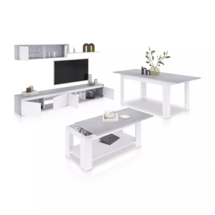Pack salón con mesa de centro y mesa de comedor Arlet Max Blanco Artik (Blanco Mate) - Gris Cemento