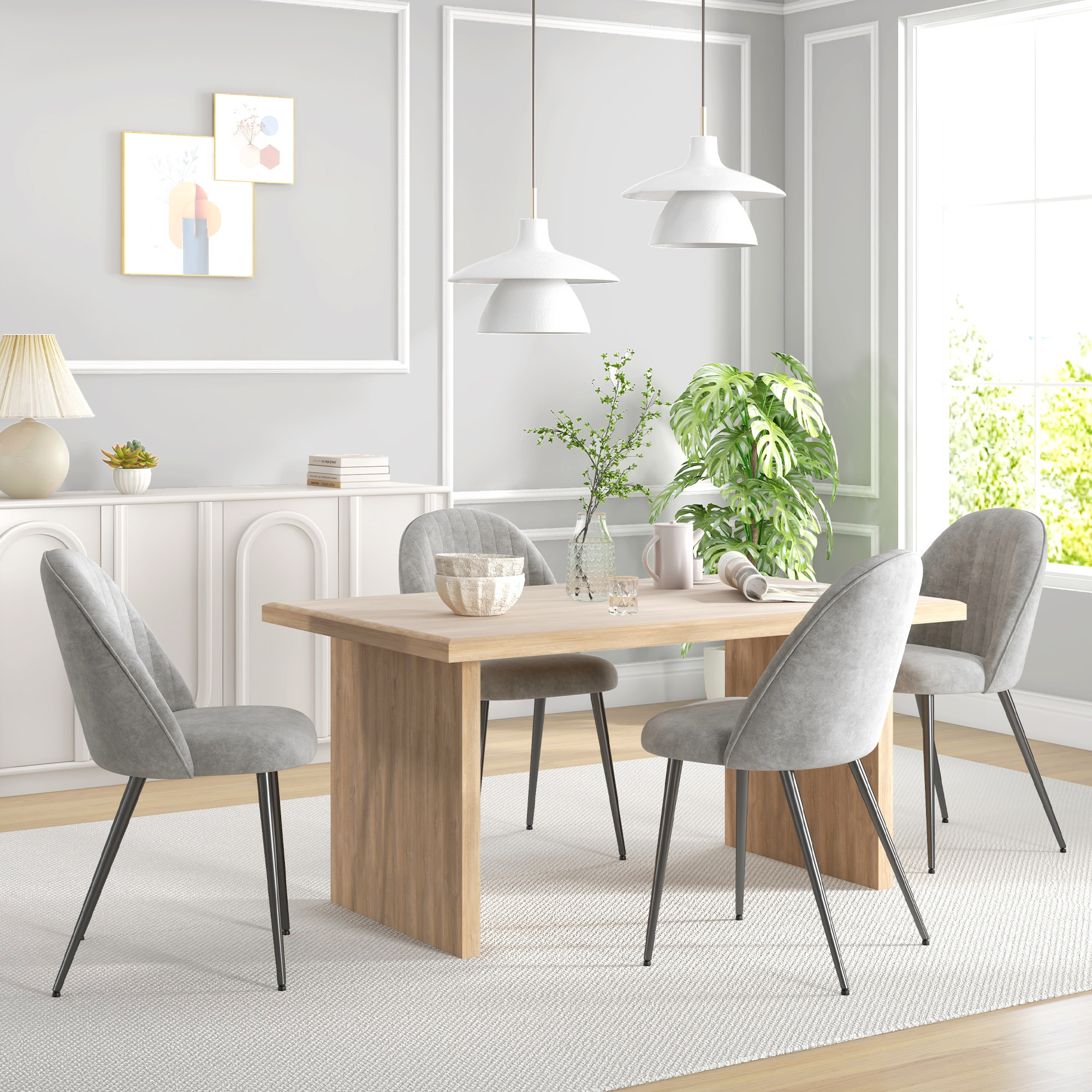 Pack de 4 Sillas de Comedor Modernas, Sillas de Cocina Tapizada en Terciopelo con Respaldo Curvo y Patas de Acero, para Salón, Gris