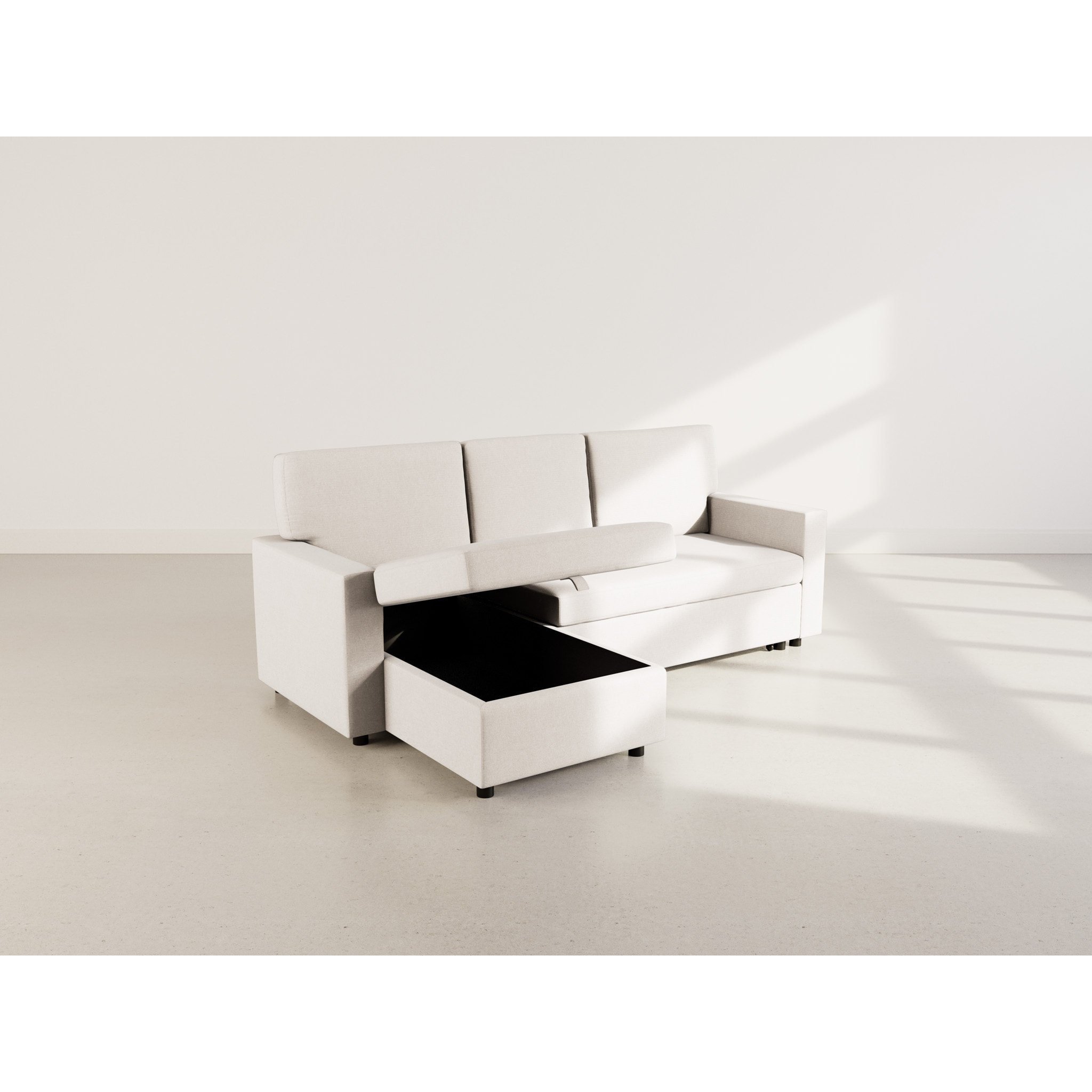 Meiya - canapé d'angle réversible 4 places convertible avec coffre en tissu - Beige