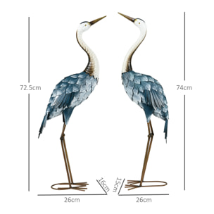 Set de 2 Piezas Estatuas de Jardín de Grulla de Acero Esculturas de Garza para Exteriores Adornos de Grulla para Decoración de Césped Patio Estanque