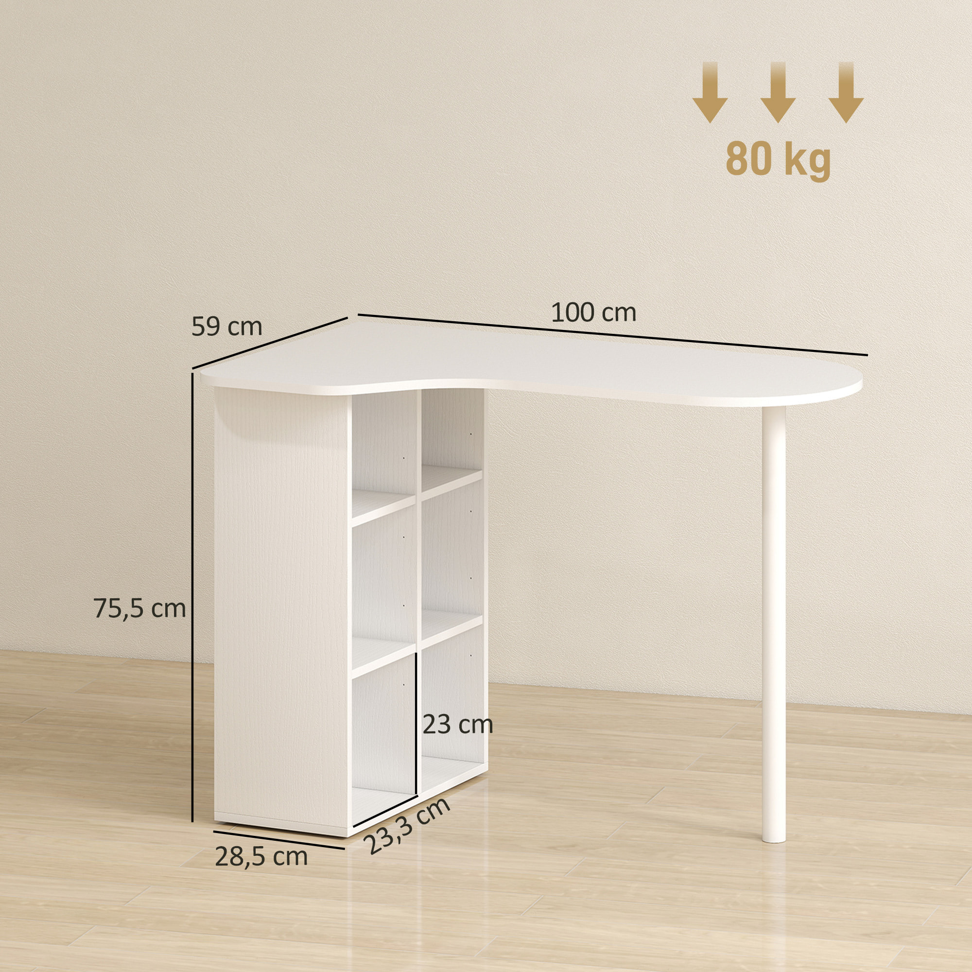 Bureau design - bureau forme organique compacte dim. 100 x 59 cm - 6 niches - acier MDF blanc