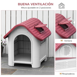 Caseta para Perro con Puerta Extraíble Base Elevada 3 Respiraderos y Ventana Abrible Caseta de Perros para Interior y Exterior 59x75x66 cm Gris Rojo