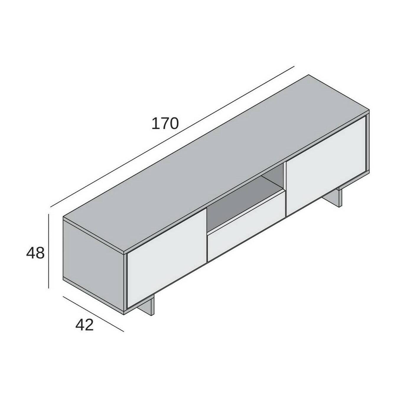 Mobile Porta TV Darrighin, Supporto per televisione da salotto, Credenza bassa da soggiorno a 2 ante e 1 cassetto, 100% Made in Italy, 170x42h48 cm, Bianco e Cemento