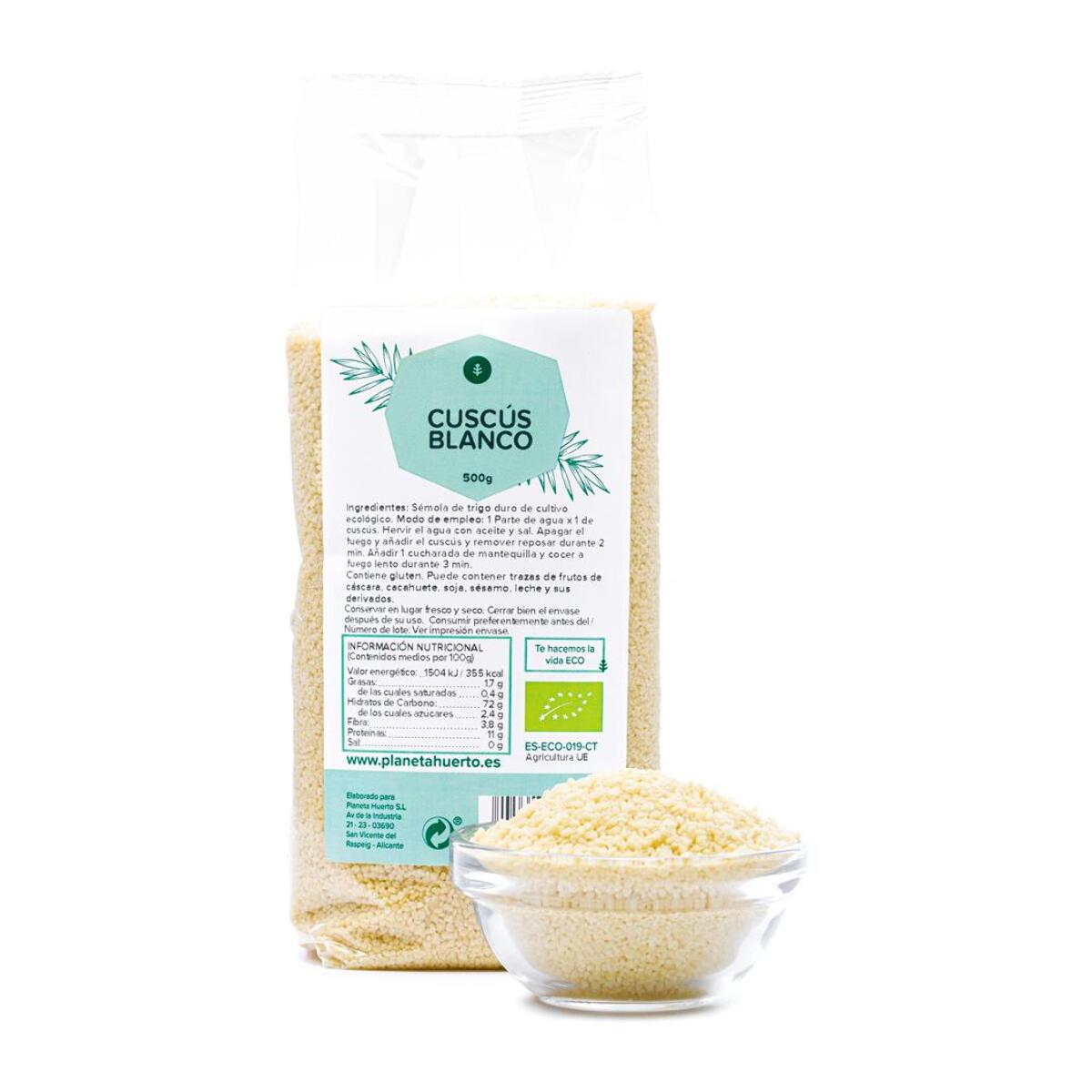 PLANETA HUERTO | Cuscús Blanco ECO 500 g - Sémola de Trigo Ecológica, Rica en Hidratos de Carbono y Nutrientes Esenciales, Ideal para Platos Tradicionales