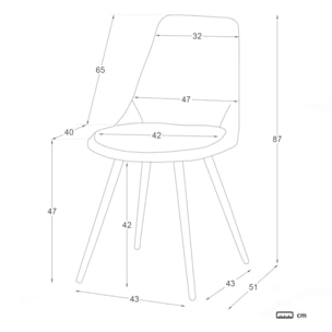 Pack de 4 chaises -tissu et bois, pieds métaliques-couleur vert 47 x 87 x 51 cm