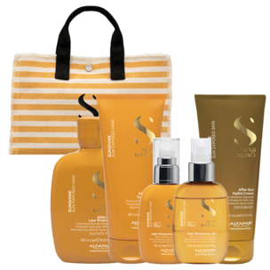 ALFAPARF MILANO Kit Semi Di Lino Sunshine Shampoo 250ml + Treatment 200ml + Protective Milk 125ml + Oil 125ml + Hydra Cream 200ml + Bag Omaggio