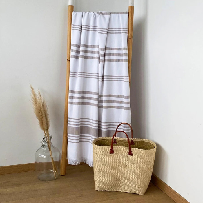 Fouta doublée éponge - Karabuk Taupe - 90x160cm - 400g/m²
