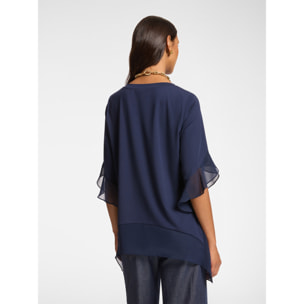 Elena Mirò - T-shirt con bordi in georgette - Blu