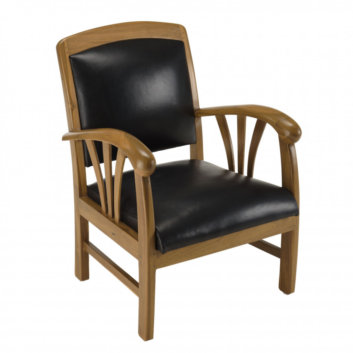 ERIS - Fauteuil teck et cuir noir