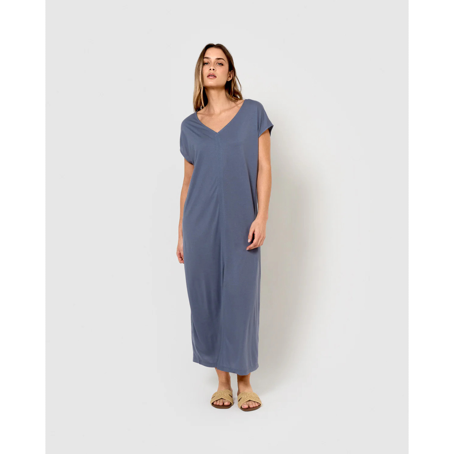 Vestido largo viscosa índigo