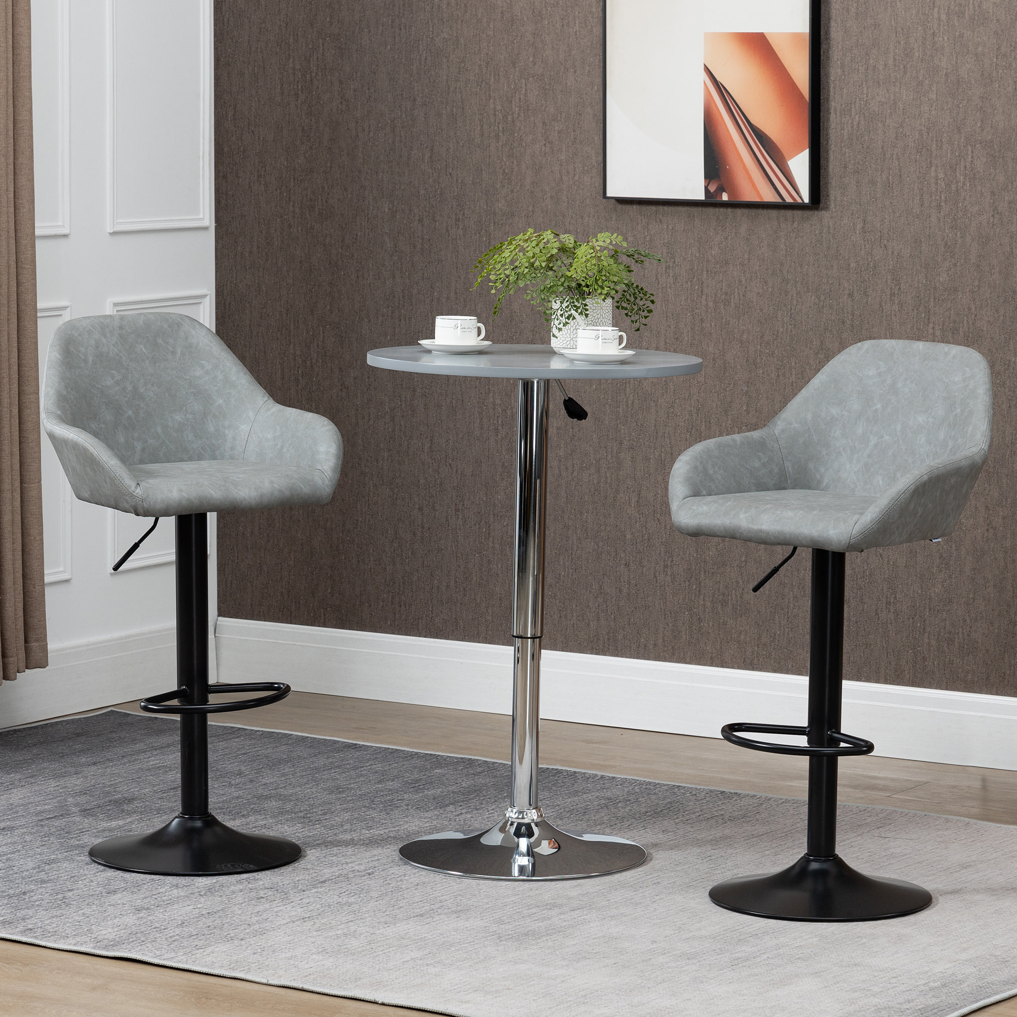 Lot de 2 tabourets de bar design - chaises de bar réglables pivotantes - acier noir synthétique effet vieilli