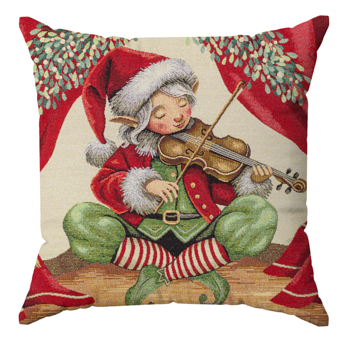 COPPIA CUSCINI NATALIZI JACQUARD SFODERABILI 50X50 CM VIOLINISTA