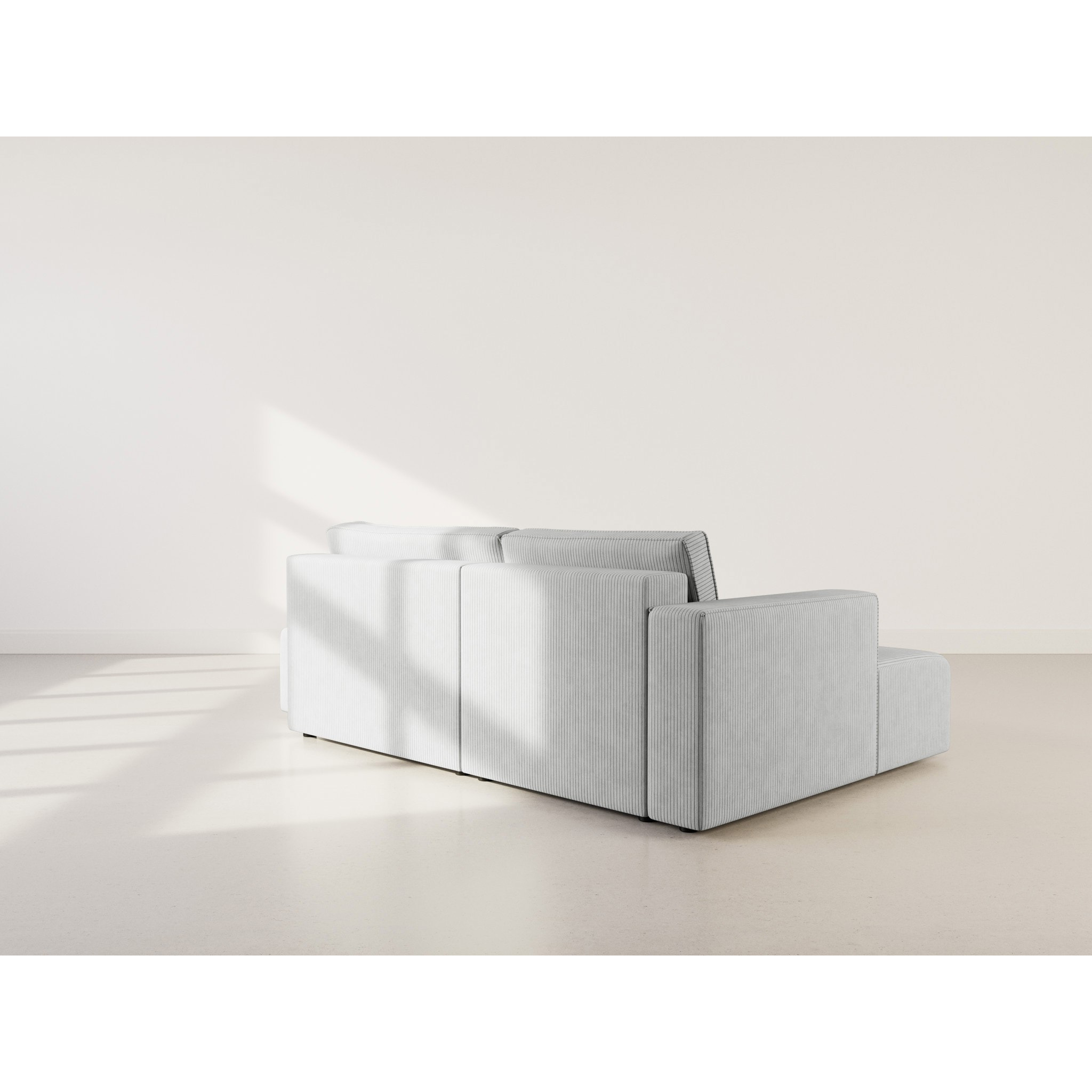 Topaze - canapé d'angle gauche 4 places convertible avec coffre en velours côtelé - Gris clair