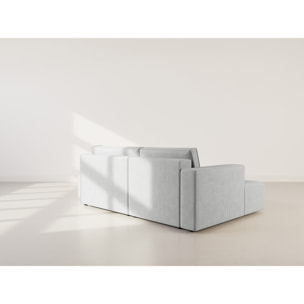 Topaze - canapé d'angle gauche 4 places convertible avec coffre en velours côtelé - Gris clair