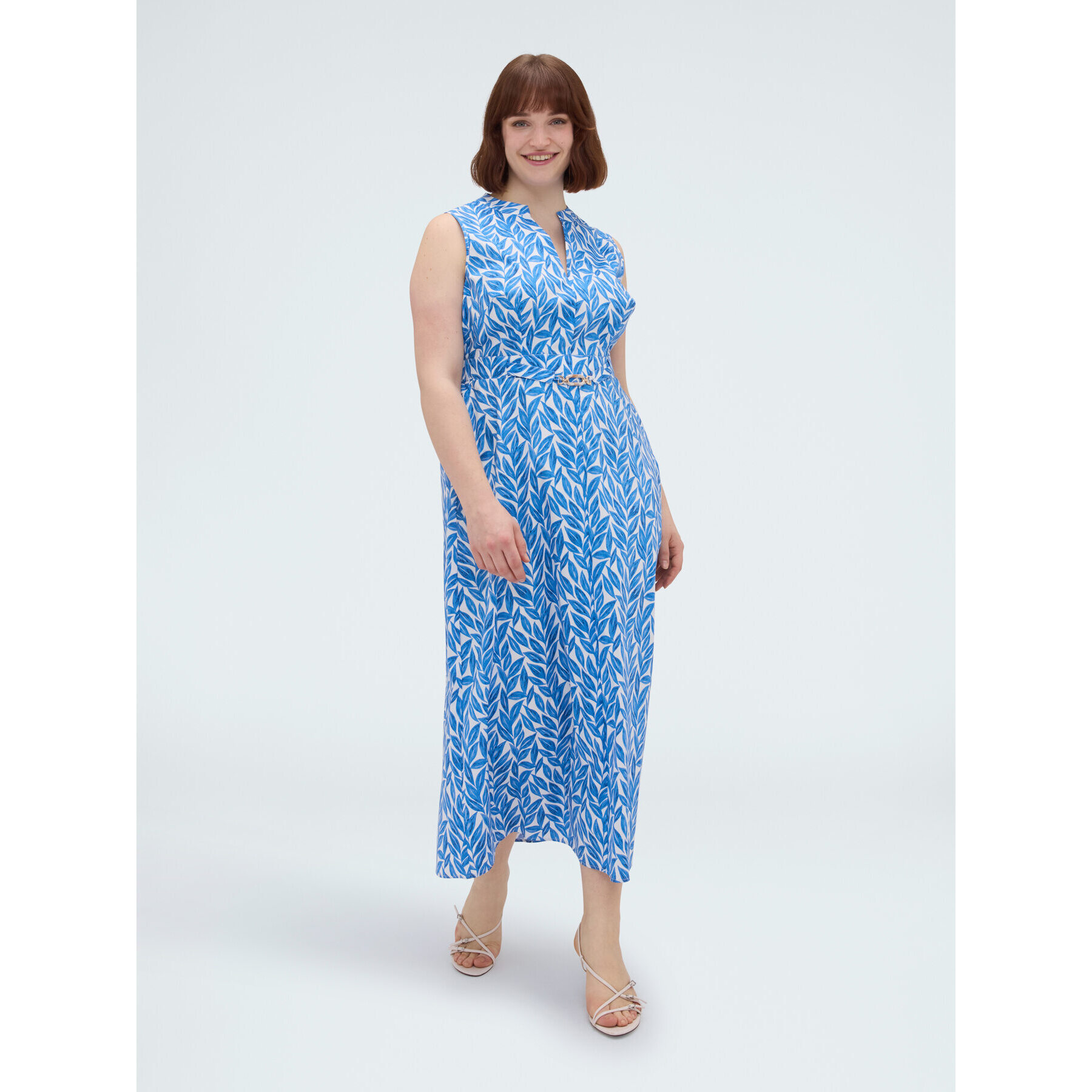 Fiorella Rubino - Vestito foliage lungo in cotone - Azzurro