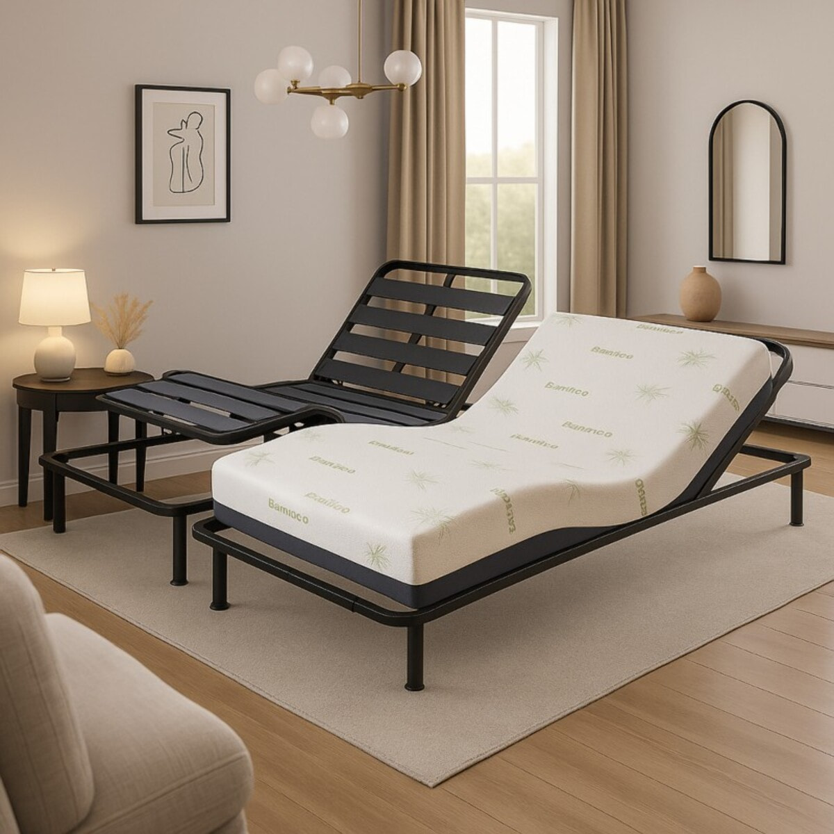 Lit Électrique Ergoflex avec Matelas Bambou| Sommier à lattes en bois de pin