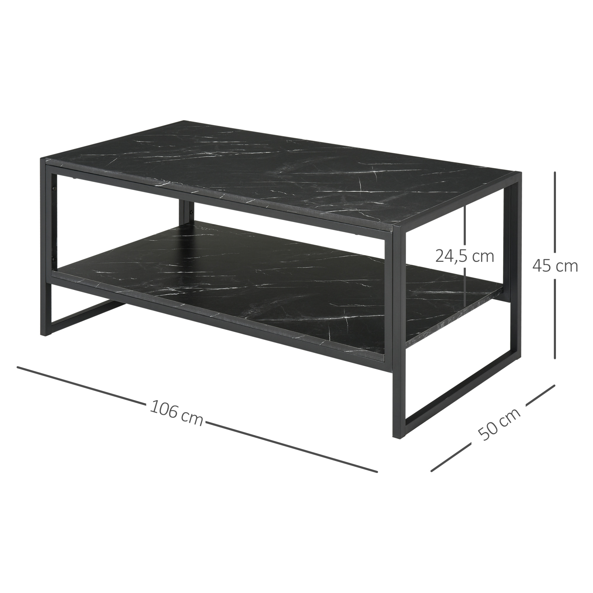 Table Basse Style Moderne avec 2 Étagères 106 x 50 x 47 cm Noir