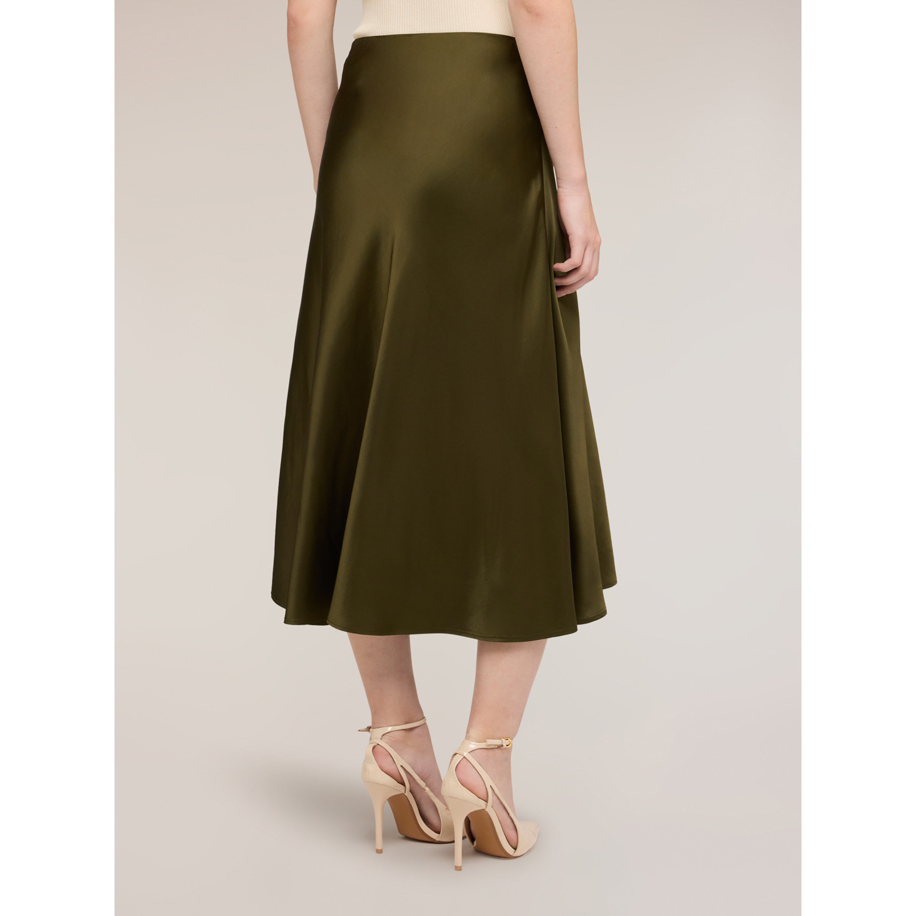 Motivi - Gonna midi linea ad A in raso - Verde militare