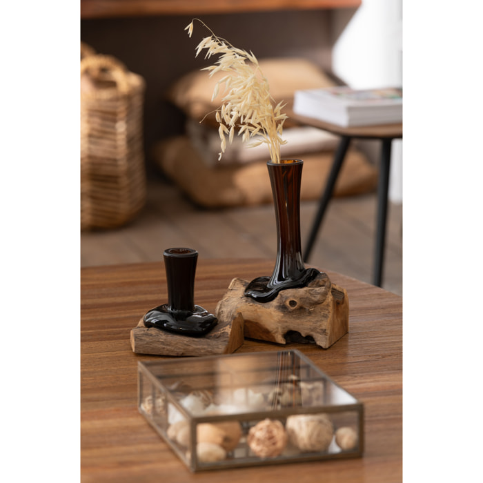 J-Line vase Haut Sur Pied Gamal - bois/verre - naturel/brun - small - 19.5 m de hauteur