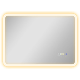 Miroir lumineux LED salle de bain 50 x 70 cm bluetooth interrupteur tactile lumière réglable 3 couleurs fonction anti-buée et mémoire