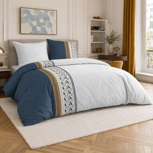 Parure housse de couette 100% percale de coton motif géométrique à triangles - TRIGLIANY