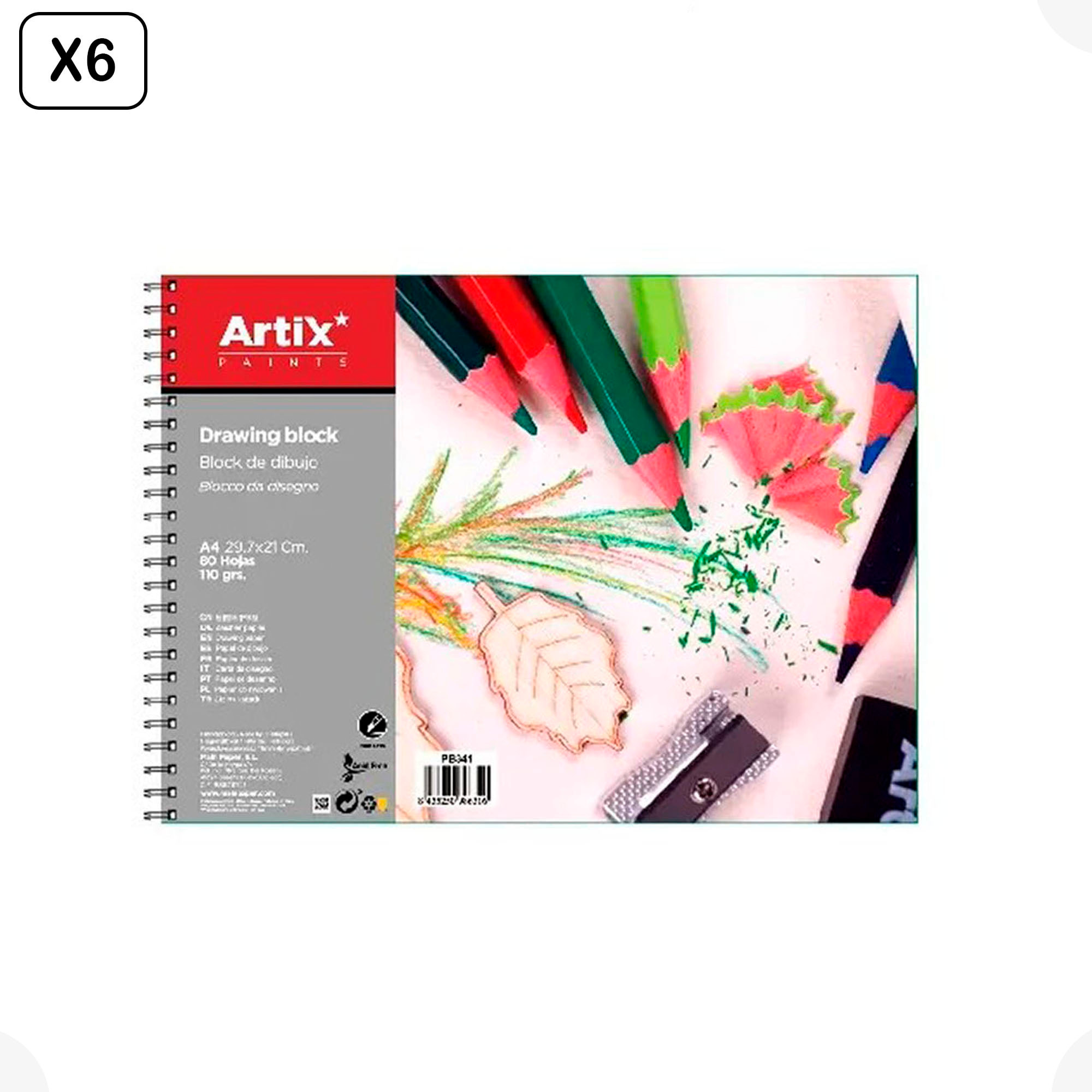 PACK 6 UNITÀ BLOCCO DA DISEGNO A4 80 FOGLI 110 g/m²