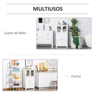 Columna de Baño con Puertas de Vidrio Templado y Estante Ajustable 60x30x108,5cm